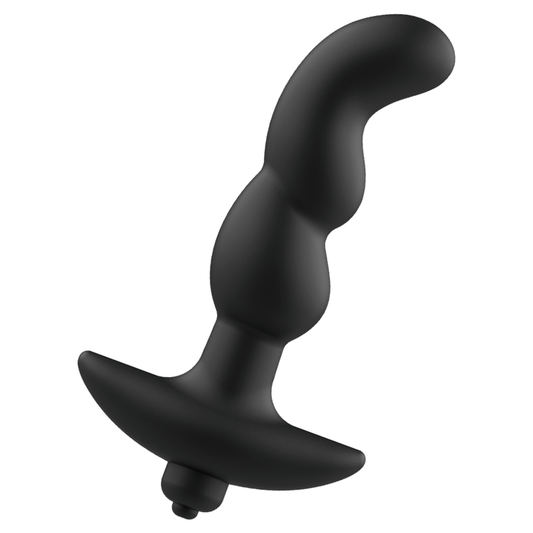 Detalhe do Massageador de Próstata Vibratório ADDICTED TOYS, exibindo seu design ergonómico e material de silicone na cor preta.