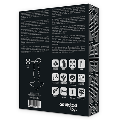 Detalhe do Massageador de Próstata Vibratório ADDICTED TOYS, exibindo seu design ergonómico e material de silicone na cor preta.