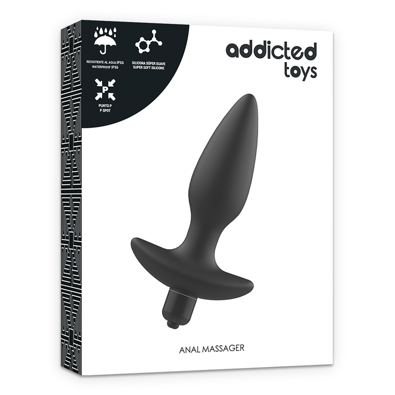 ADDICTED TOYS Vibrating Anal Plug Massager, black, with prostate stimulator feature.