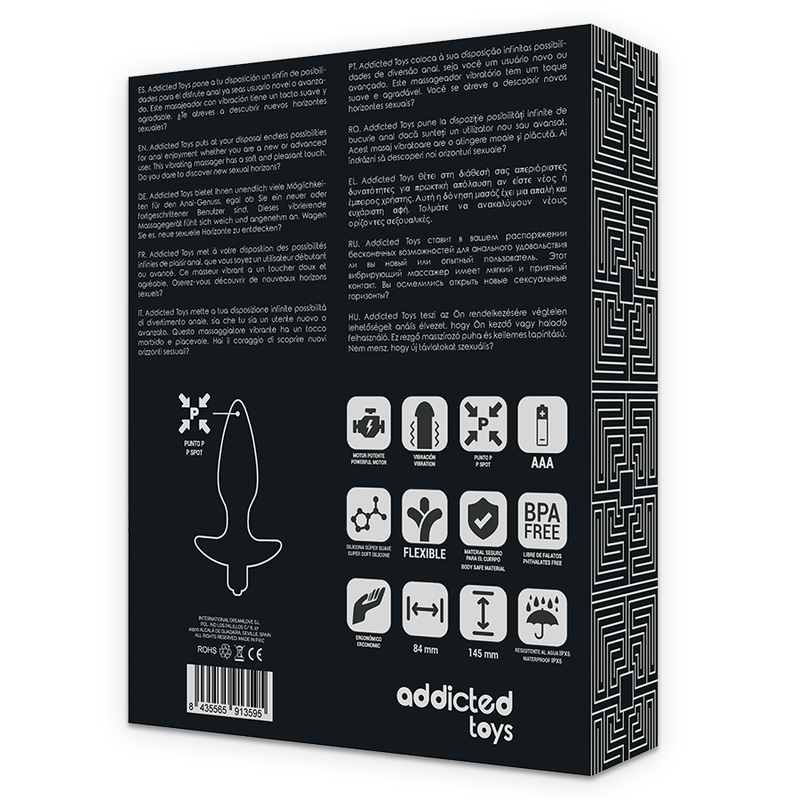ADDICTED TOYS Vibrating Anal Plug Massager, black, with prostate stimulator feature.